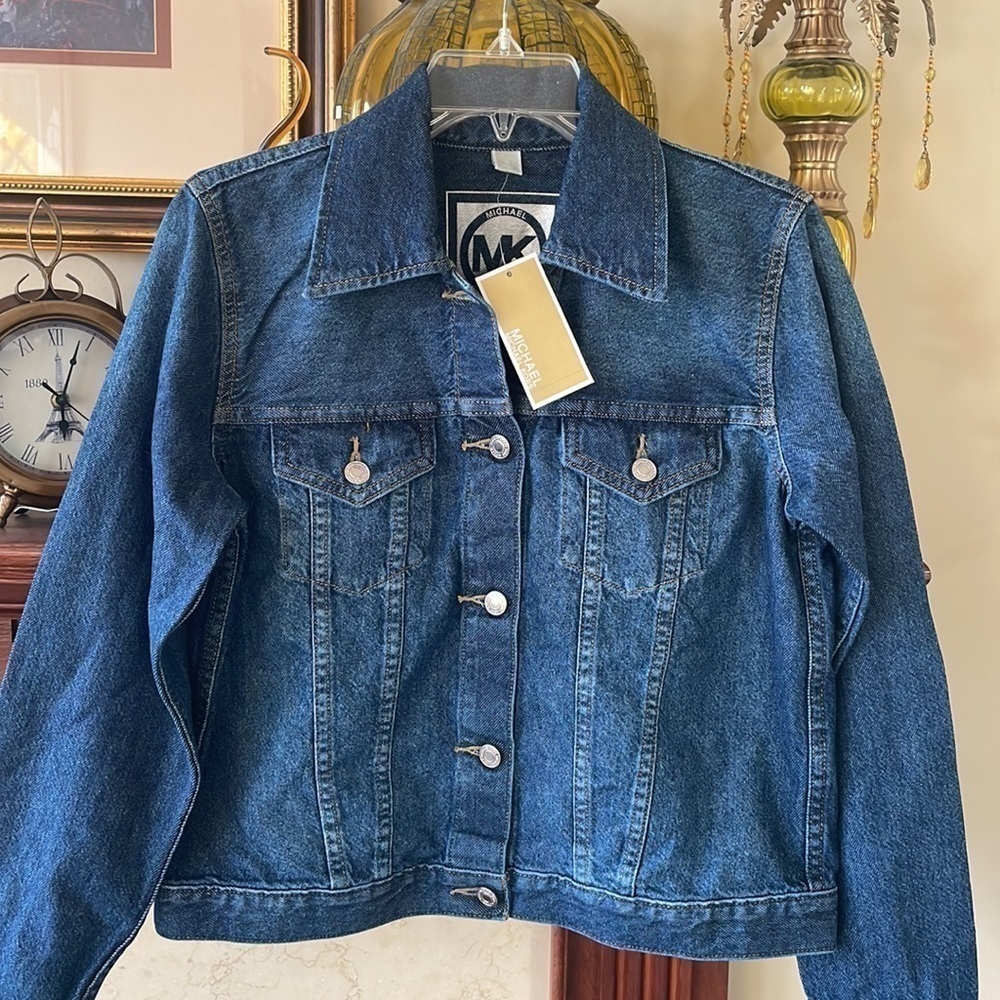 Brand New Michael Kors Admiral Blue Denim Button Up Jean Jacket - Picture 3 of 16